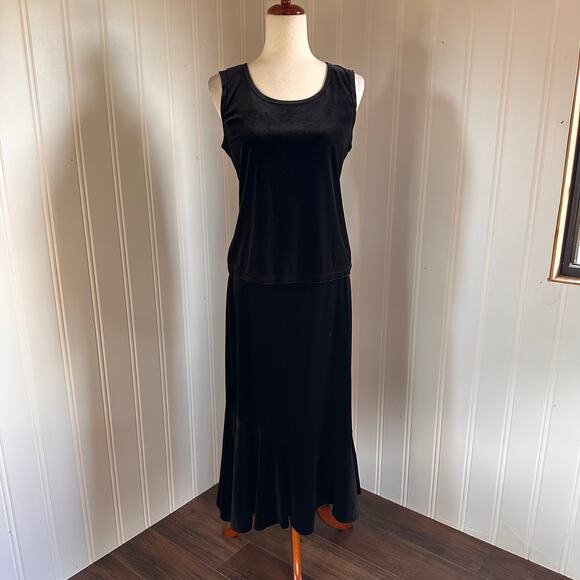 Vintage 90s/y2k Whimsigoth Black Velour Skirt set M - Picture 1 of 8